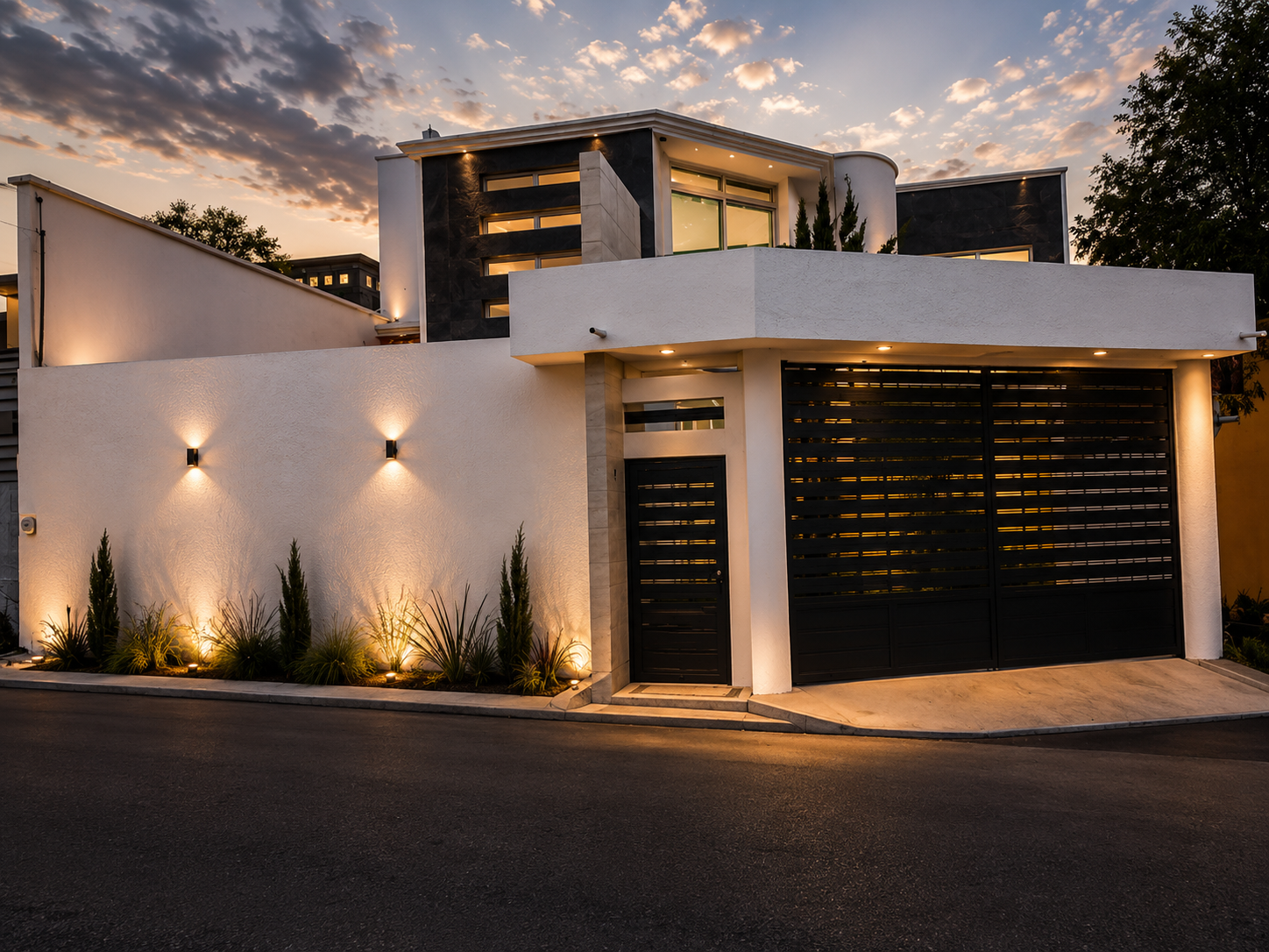 Casa moderna residencial nocturna — diseño y construcción PYARCHITECTURE